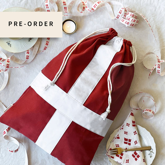 Upcycled reusable gift bag - Danish flag, medium