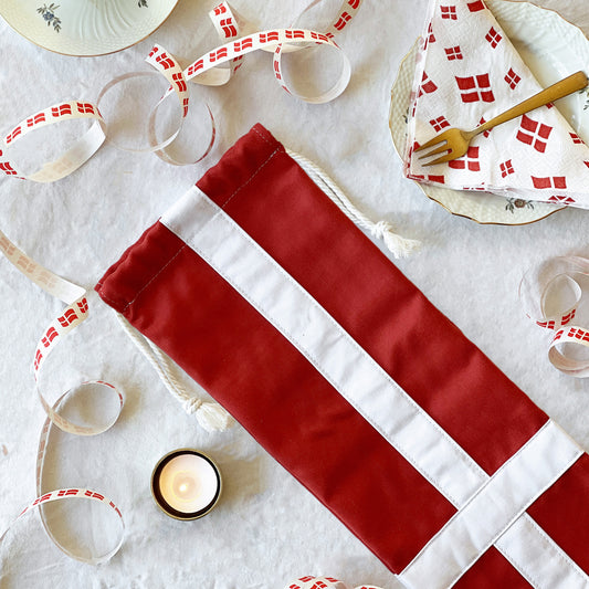 Upcycled reuseable gift bag - Danish flag, small