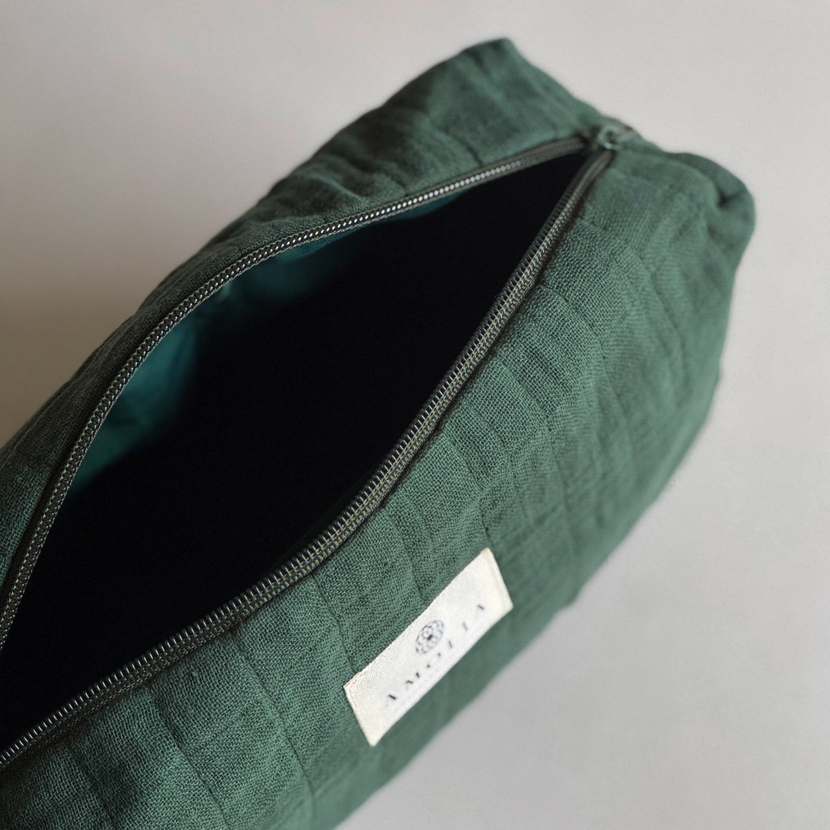 Upcycled toiletry bag, small, forest green, Otto