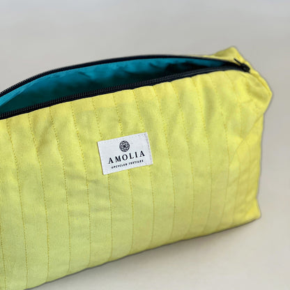 Upcycled toiletry bag, large, yellow