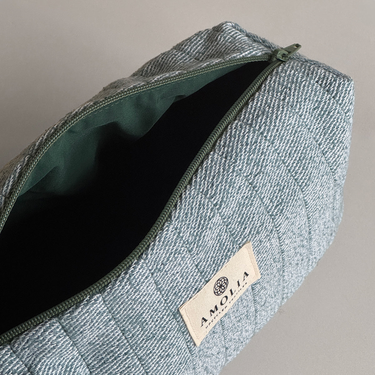 Upcycled toiletry bag, small, aqua, Ellie