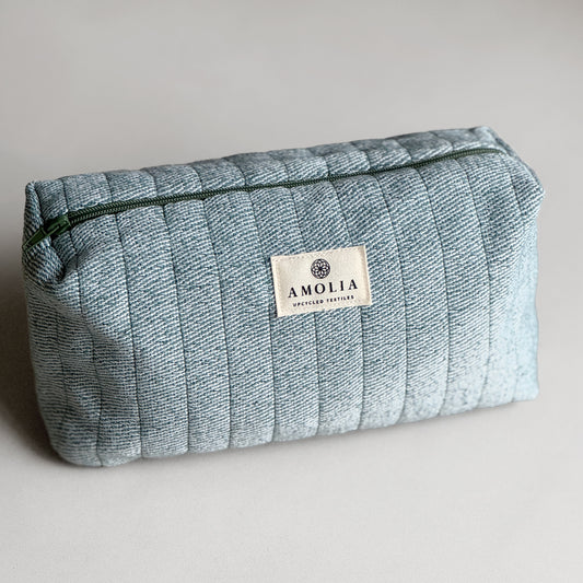 Upcycled toiletry bag, small, aqua, Ellie