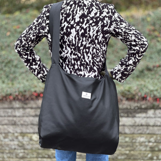 Upcycled mega shopping bag, black dead stock fabric