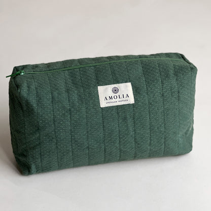 Upcycled toiletry bag, small, forest green