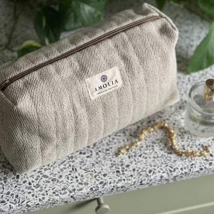 Upcycled toiletry bag, small, beige